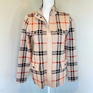 Joie Plaid Shacket Soft Knit Full Zip Sweater Jacket Cream Red Black Size Medium